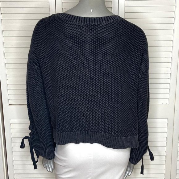 Hollister Co. Dark Gray Textured Knit Cotton Sweater w/ Tie Sleeves S Cozy Chic - Picture 7 of 8
